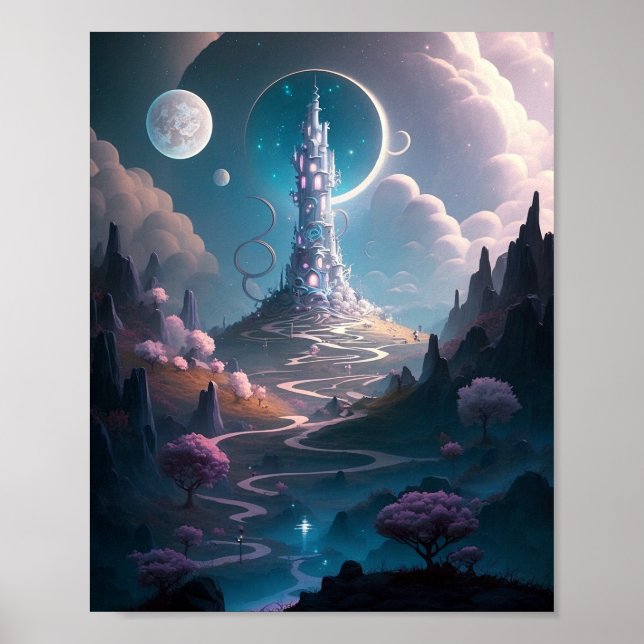 Whimsical Tower Paisaje Fantasía Arte (Frente)