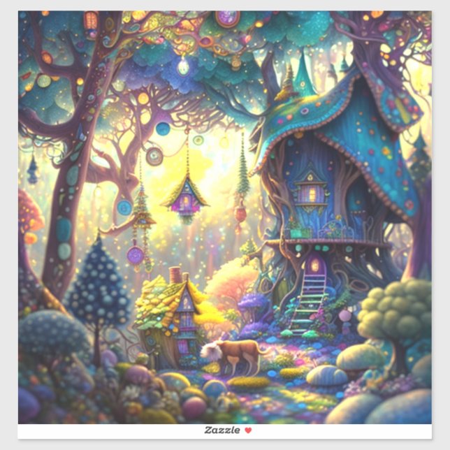 Whimsical Treehouse Vinyl Pegatina (Hoja)