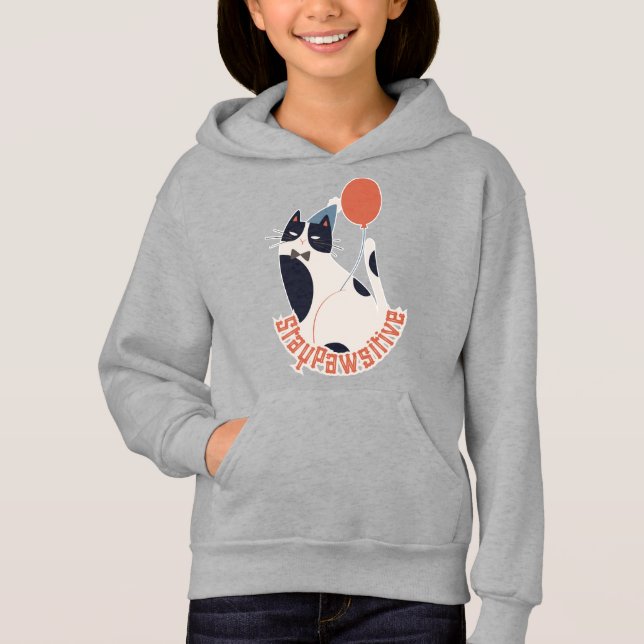 Whimsical Tuxedo Cat Balloon Youth Pullover (Anverso)