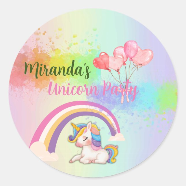 Whimsical Unicornio, Pegatinas de la fiesta de cum (Anverso)