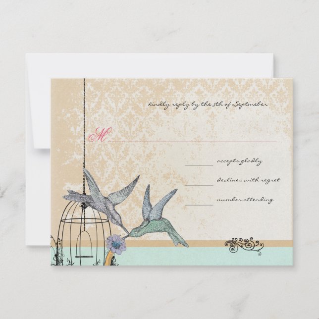 Whimsical Vintage Bird Cage Wedding RSVP (Anverso)