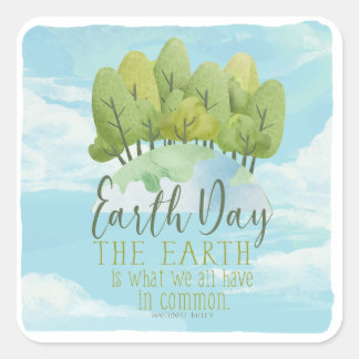 Whimsical Watercolor Earth Day Pegatinas con cita