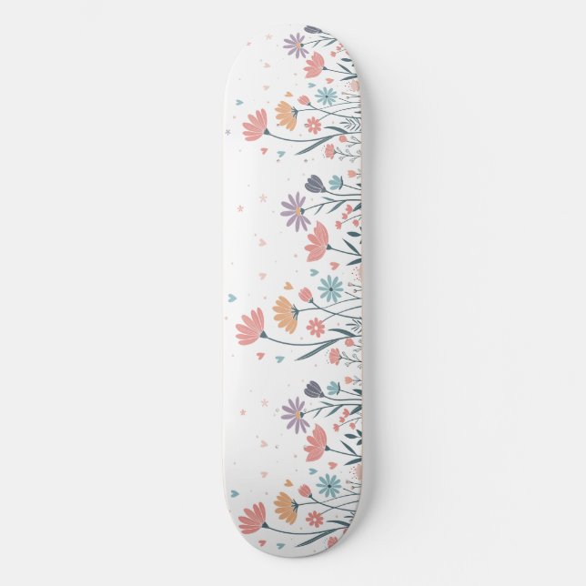 Whimsical Watercolor Floral Skateboard (Anverso)