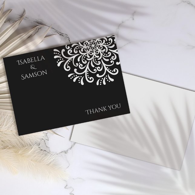 Whimsical White on Black Flourish Tarjeta de agrad (Subido por el creador)