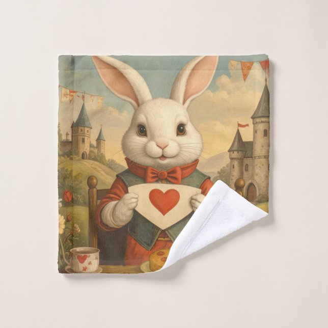 Whimsical White Rabbit Hearts Enchanted Wonderland (Toallita)