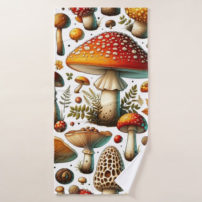 Whimsical Wild Mushrooms (Toalla de baño)