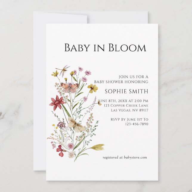 Whimsical Wildflower Bebé En Invitación De Bloom (Anverso)