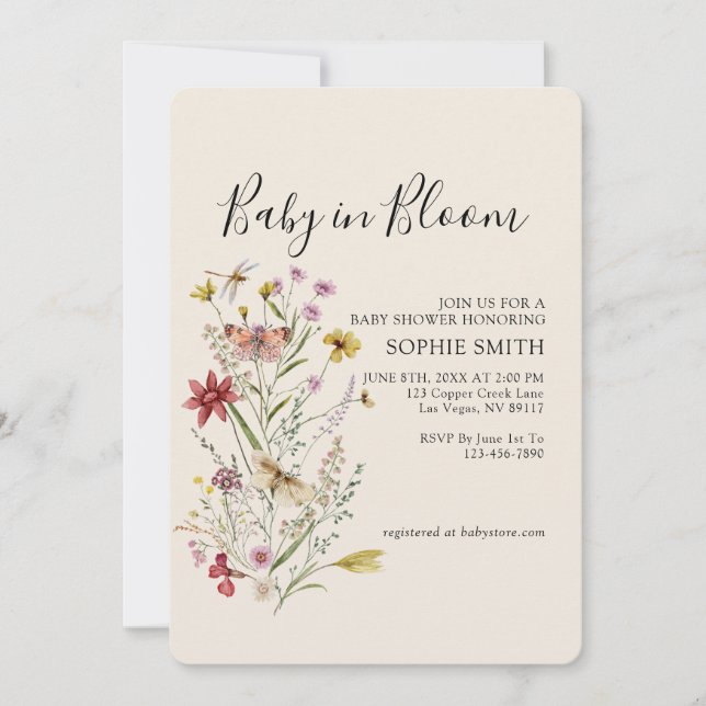 Whimsical Wildflower Bebé En Invitación De Bloom (Anverso)