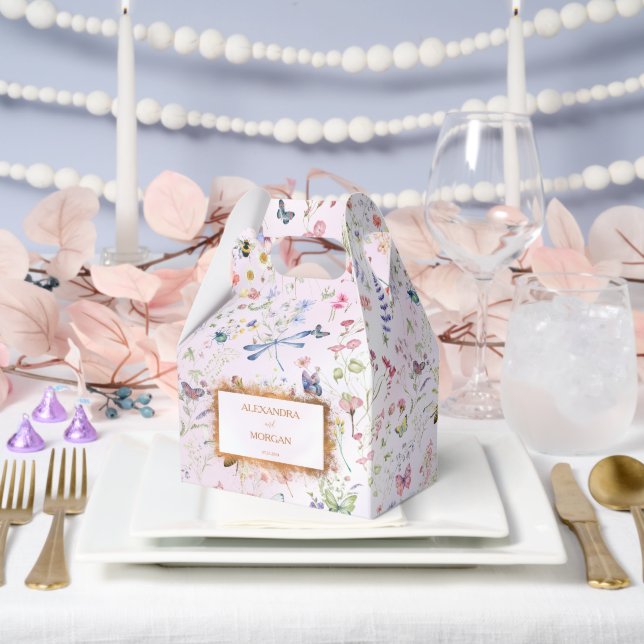 Whimsical Wildflower caja de favores de boda rosa (Boda)
