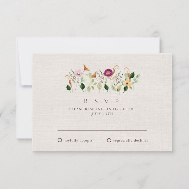 Whimsical Wildflowers Wedding RSVP Card (Anverso)