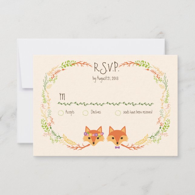 Whimsical Woodland Foxes Boda Ivory RSVP (Anverso)