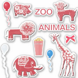 Whimsical Zoo Scrapbooking Pegatinas rojos y blanc