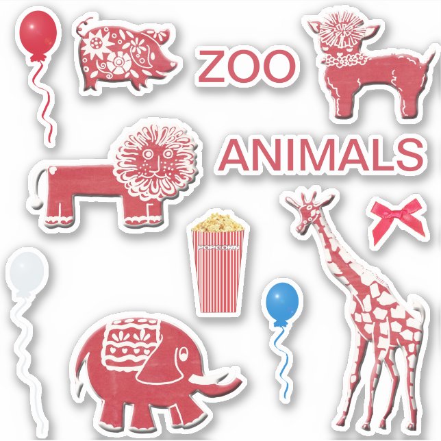 Whimsical Zoo Scrapbooking Pegatinas rojos y blanc (Anverso)