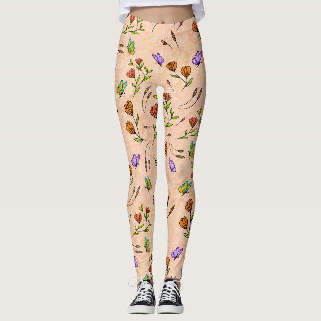 Whimsy Bloom Floral Butterfly Pattern Leggings (Anverso)
