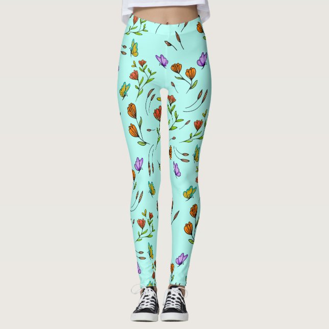 Whimsy Bloom Floral Butterfly Pattern Leggings (Anverso)