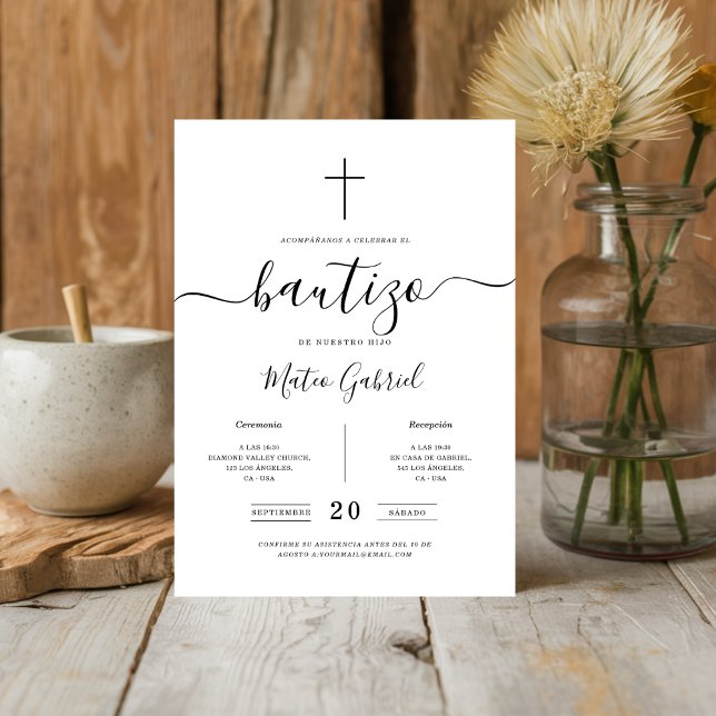 Whimsy Calligraphy Invitación De Bautizo White (Subido por el creador)
