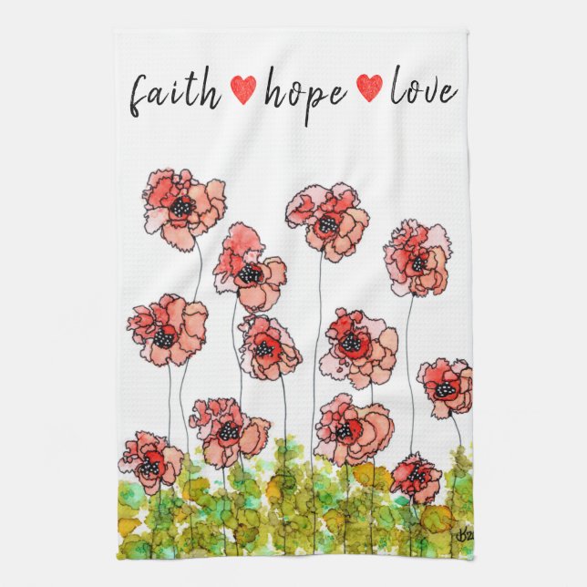 Whimsy Faith Hope y Love Poppies Kitchen Toalla (Vertical)