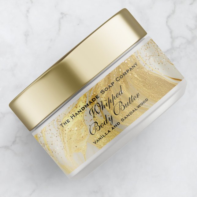 Whipped Body Butter Ivory Gold Glitter Jar Label (Subido por el creador)