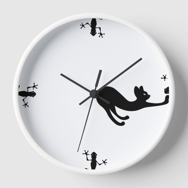 "Whiskers & Whimsy: Reloj de pared de gato y lagar (Anverso)