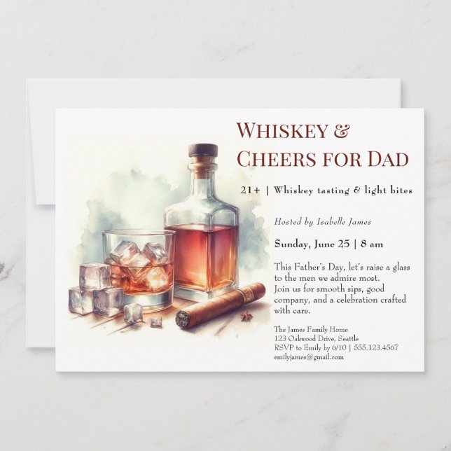 Whiskey & Cheers – Invitación editable del Día del (Anverso)