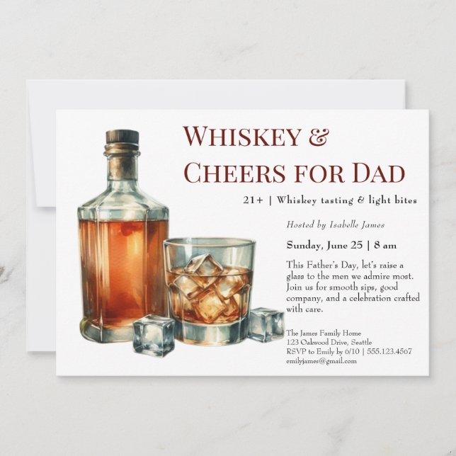 Whiskey & Cheers – Invitación editable del Día del (Anverso)