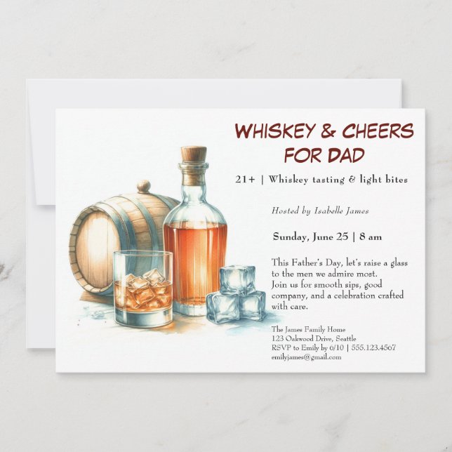 Whiskey & Cheers – Invitación editable para el Día (Anverso)