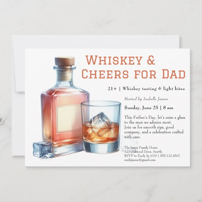 Whiskey & Cheers – Invitación editable para el Día (Anverso)
