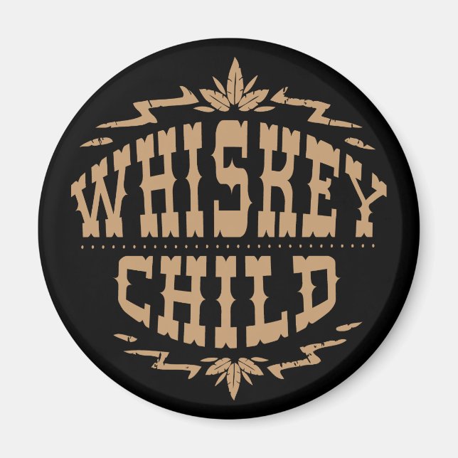 WHISKEY CHILD - Imán negro con logotipo de cosecha (Frente)