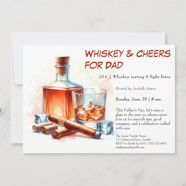Whiskey & Puros – Invitación editable para el Día  (Anverso)