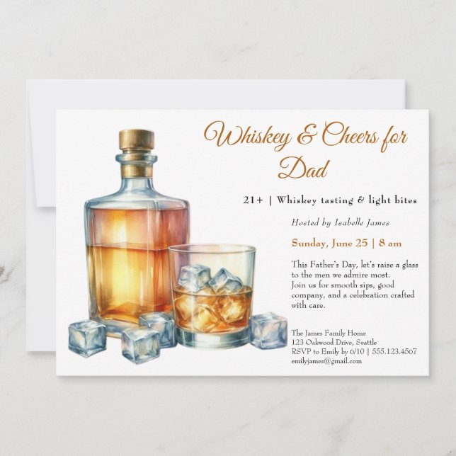 Whiskey y Cheers para papá - Invitación al Día del (Anverso)