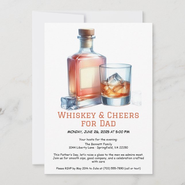 Whiskey y Cheers para papá - Invitación al Día del (Anverso)