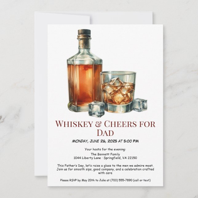 Whiskey y Cheers para papá - Invitación al Día del (Anverso)