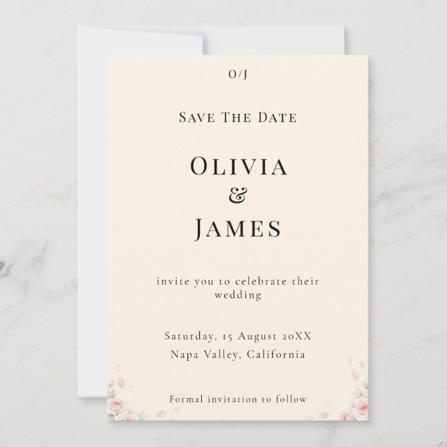 Whispered Petals Elegant Minimalist Save the Date  (Anverso)