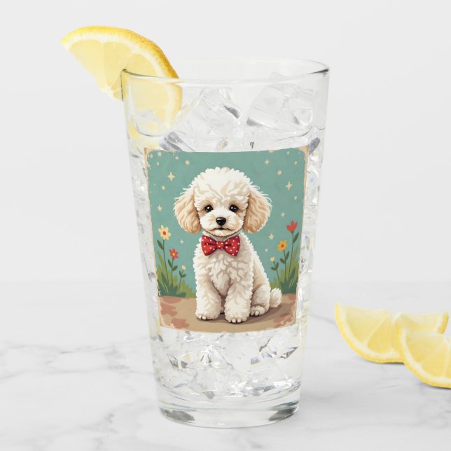 White adorable poodle with bow tie (Anverso (hielo))