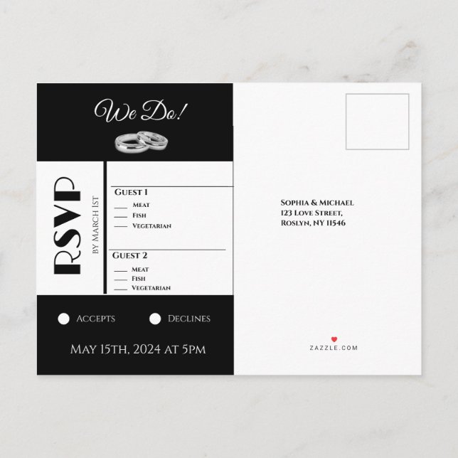 White and Black Affair Wedding RSVP - Invitación P (Reverso)