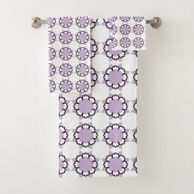 White and purple geometric mandala pattern Towel (In situ)
