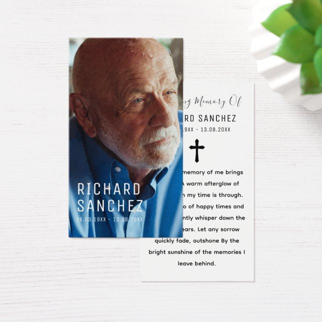 White & Black Elegant Photo Funeral Prayer Cards (Escritorio)