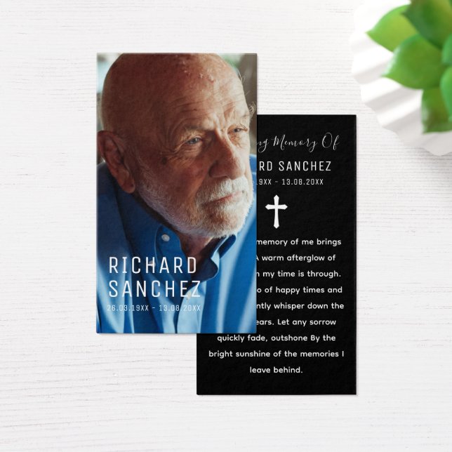 White & Black Elegant Photo Funeral Prayer Cards (Escritorio)