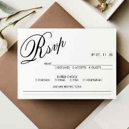 White & Black Elegant Script Wedding RSVP