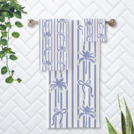 White Blue Coastal Palm Trees Bows Stripes Pattern