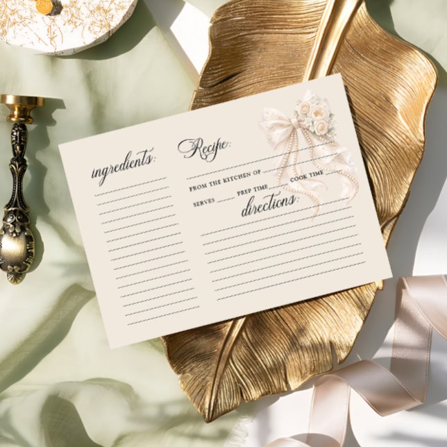 White Bow Floral Bridal Shower Recipe Card (Subido por el creador)