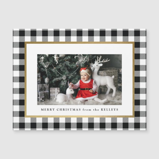  White Buffalo Plaid Photo Magnet Holiday Card (Anverso)