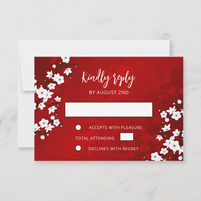 White Cherry Blossom Red RSVP Wedding (Anverso)