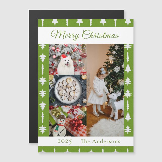 White Christmas Tree Photo Collage Magnetic Card (Anverso/Reverso)