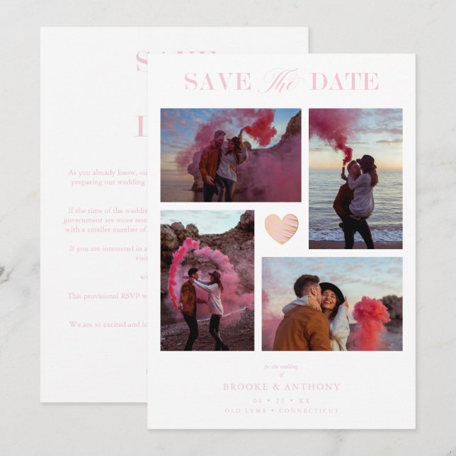 White Collage Wedding Pink Heart 4 Photos Covid19 (Anverso / Reverso)
