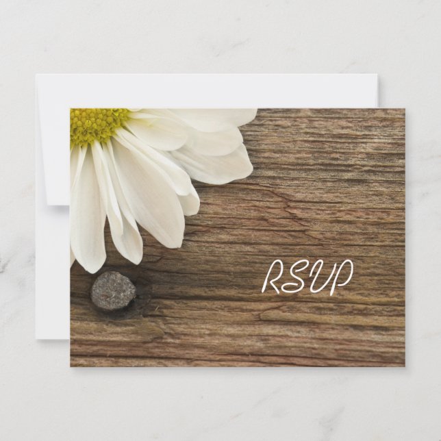 White Daisy y Barn Wood Wedding RSVP (Anverso)