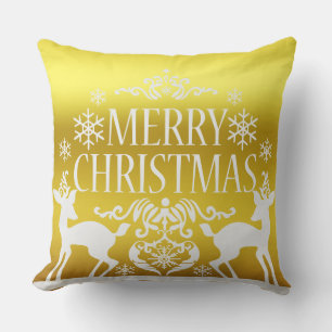 White Faux Gold Feliz Navidad Almohada decorativa