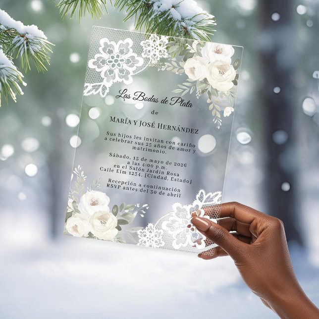 White Floral Lace Invitación Bodas de Plata (Subido por el creador)