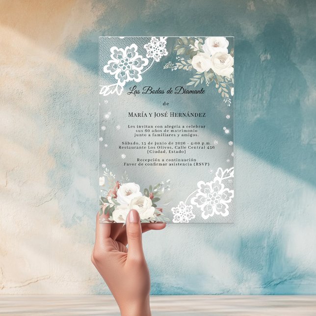 White Florals Invitación Bodas de Diamante (Subido por el creador)