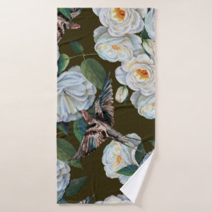 White flowers rose with leaves drawing in pastel. 